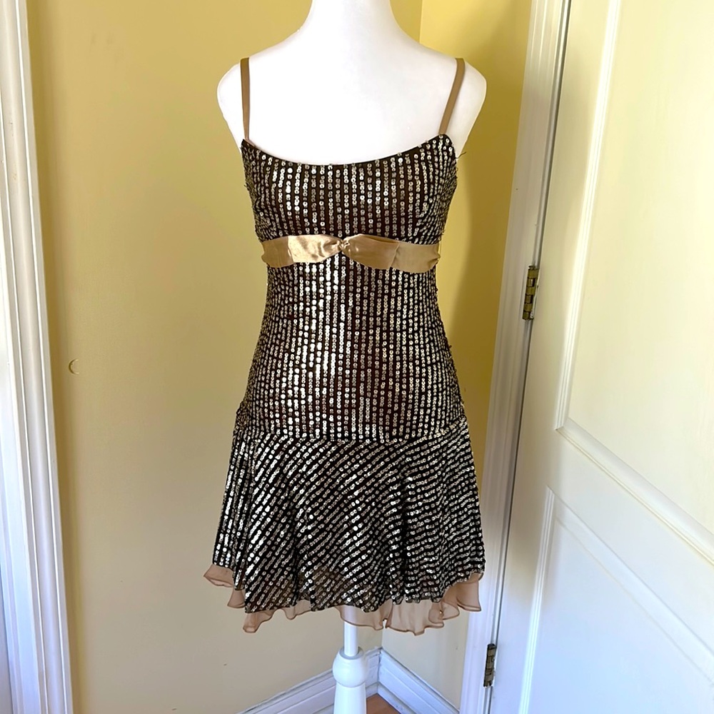 BCBG Maxazaria, sparkling brown/beige dress, size medium. Beautiful.